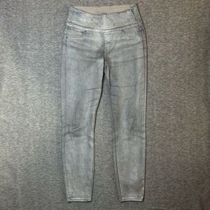 SPANX  Solance Wax Denim LEGGINGS Side Zip Women MEDIUM Grey Pewter‎
